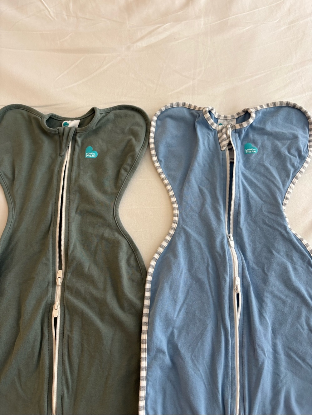 Love to Dream Newborn Sleep Sacks in Olive Green and Light Blue